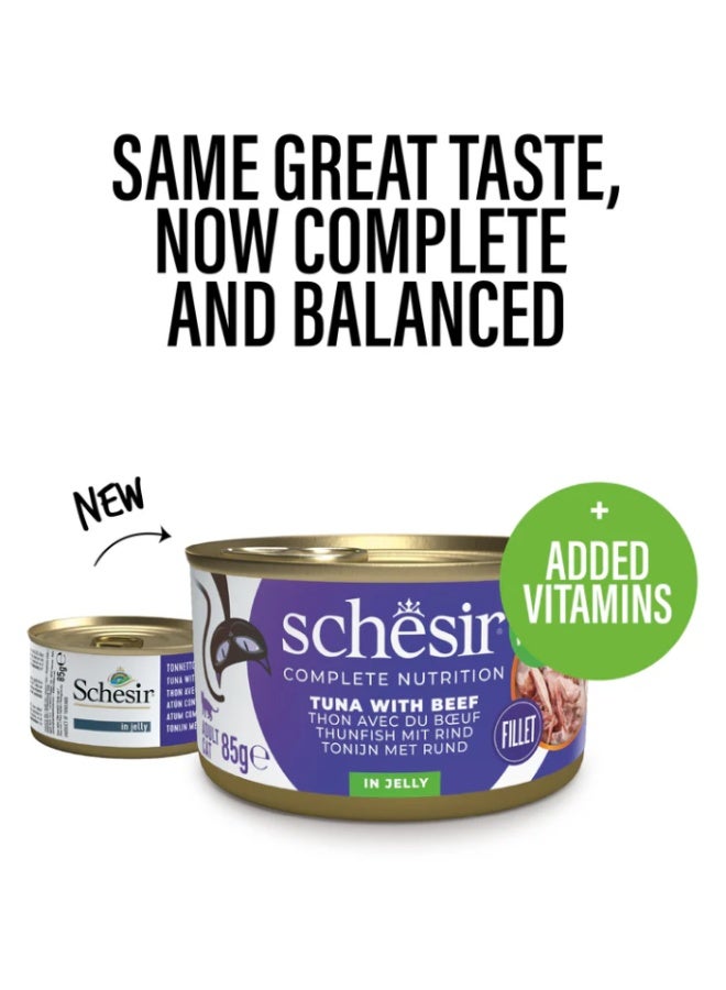 Schesir Complete Nutrition – Tuna with Beef in Jelly – Complete & Balanced Wet Cat Food – Added Vitamins – 4 × 85 g - Image 3